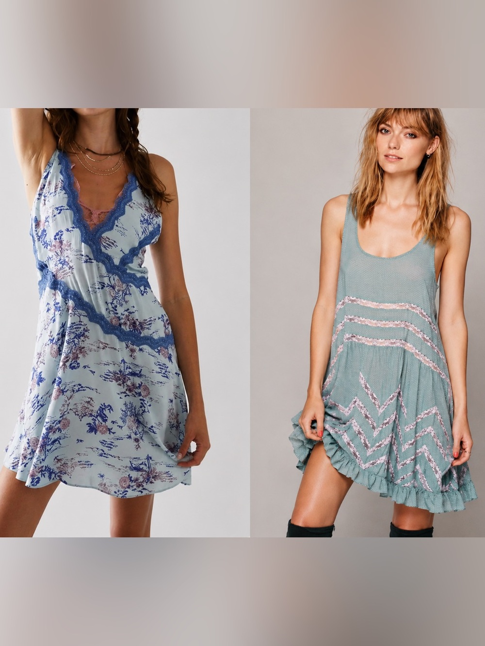 😍LOT OF 2😍 Free People Intimately mini slip dresses! NWOT Lace Toille Trapeze